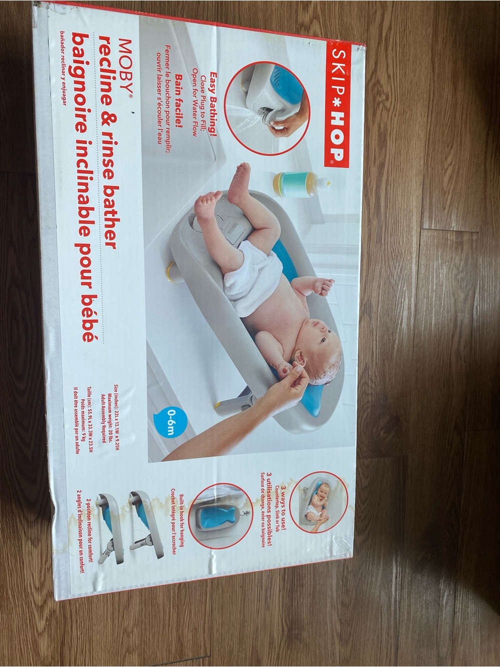 Skip Hop Gray and Blue Moby Recline & Rinse Baby Bather